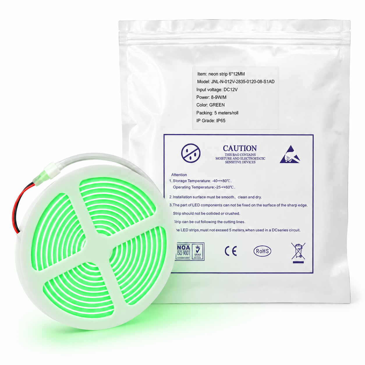 (12V) TIRA NEON DE 5 METROS GREEN