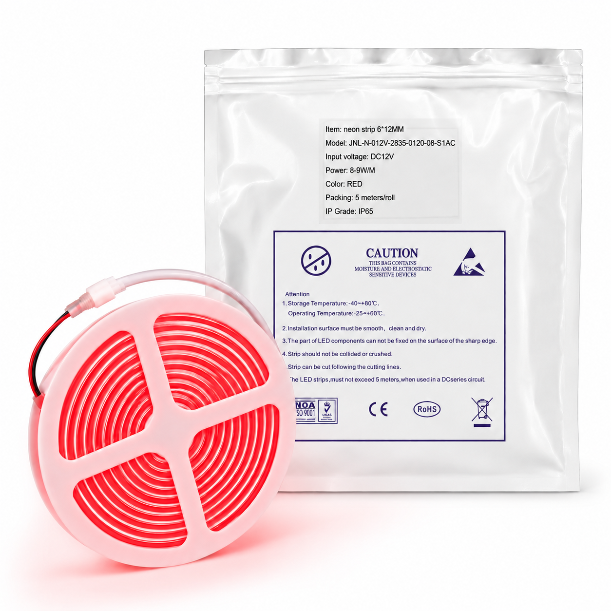 (12V) TIRA NEON DE 5 METROS RED