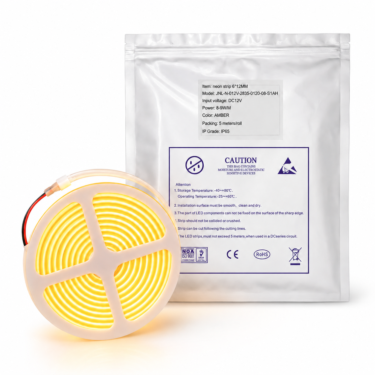 (12V) TIRA NEON DE 5 METROS AMBER